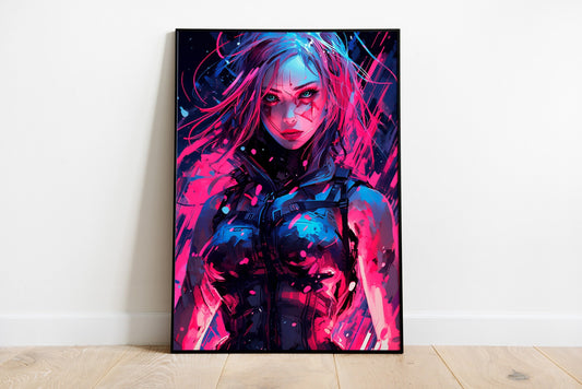 Cyberpunk Neon Girl Poster